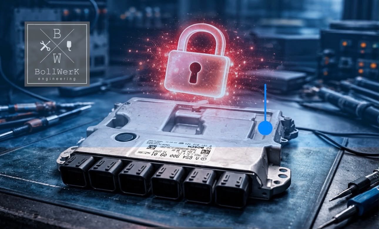 Illustration eines Steuergeräts mit geöffnetem Schloss zum Thema ECU Unlock